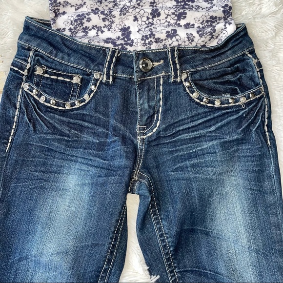 Miss Chic Jean Bermuda Embellished women’s Capris size 3 denim blue zip per - Picture 4 of 8